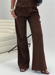 back view of model wearing Princess Polly Ambient Wide Leg Pant Chocolate High Waisted Pants 