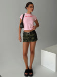 back view of model wearing Princess Polly Dodger Micro Skort Camouflage Low Rise Shorts 