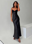 side view of model wearing Princess Polly Fadyen Bias Cut Maxi Dress Black Petite Sweetheart Neckline 