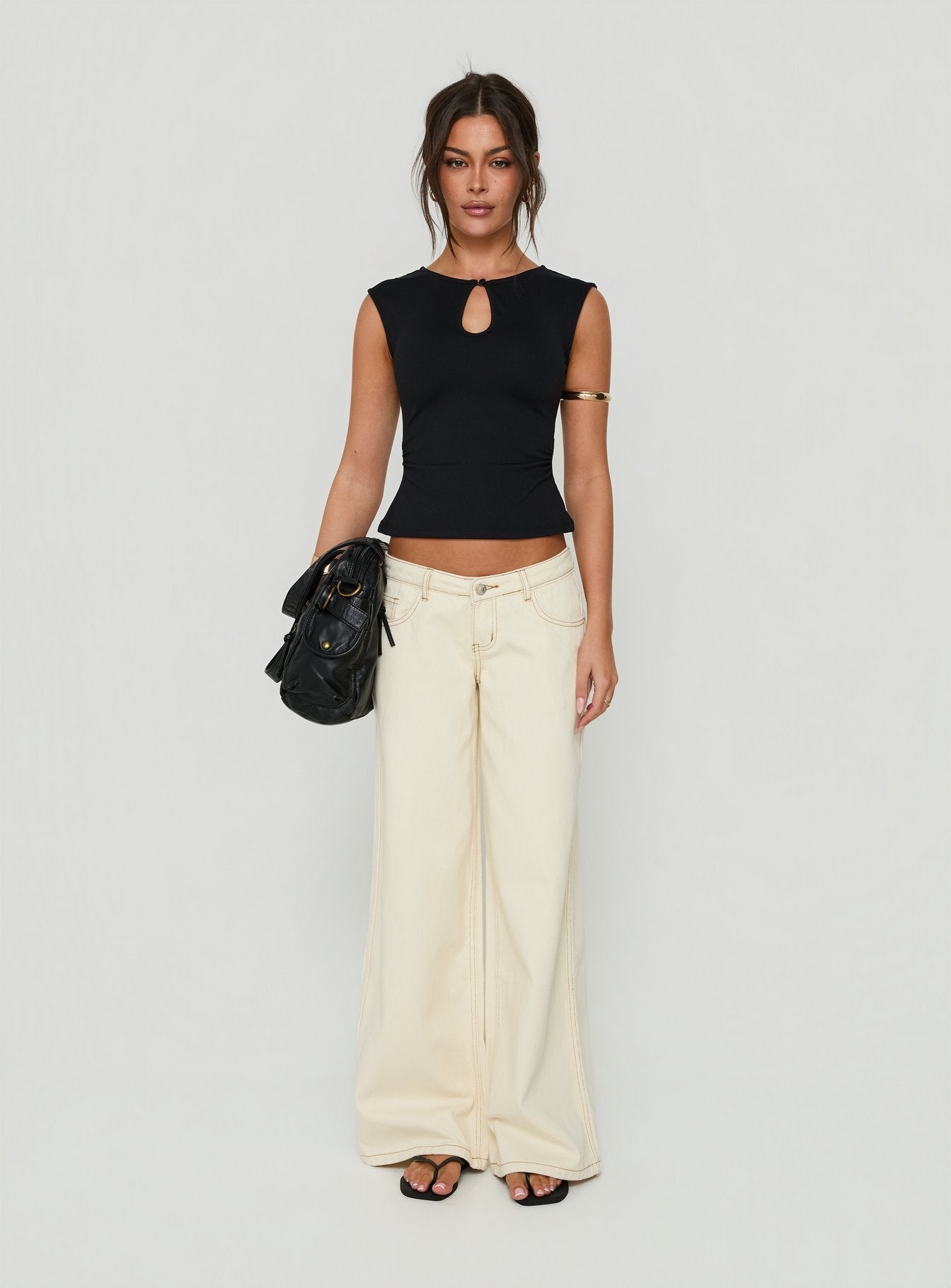 Picco Ultra Low Rise Wide Leg Jeans Creme