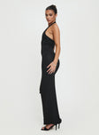 side view of model wearing Princess Polly Spicy Maxi Dress Black Plunger 