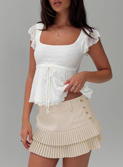 front view of model wearing Princess Polly Auroraah Frill Top White Short Sleeves Square Neck 