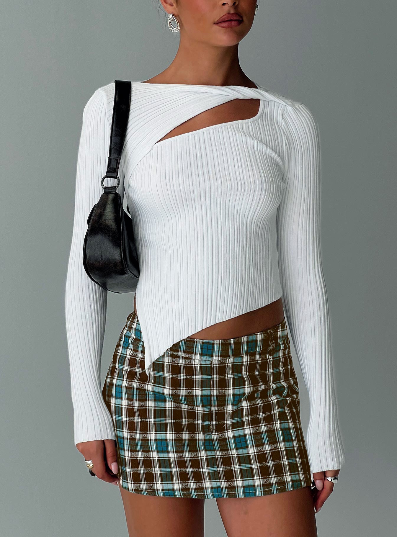 front view of model wearing Princess Polly Cannon Skort Blue Multi High Waisted Shorts 