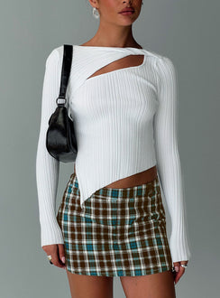 front view of model wearing Princess Polly Cannon Skort Blue Multi High Waisted Shorts 