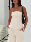 front view of model wearing Princess Polly Irresistible Strapless Top Cream Sleeveless straight 