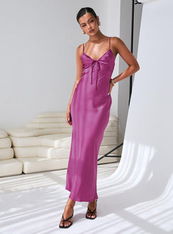 front view of model wearing Princess Polly Maguire Maxi Dress Purple Plunger 