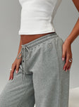 back view of model wearing Princess Polly All Day Straight Leg Sweatpants Grey Marle Low Rise Pants 