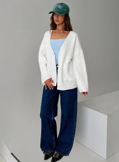 front view of model wearing Princess Polly Burke Cardigan White Long 