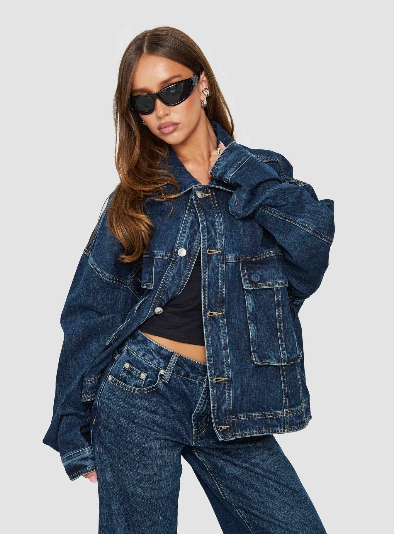 Kier Oversized Jeansjacke Dunkelblauer Waschung