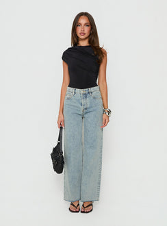 Fawcett High Rise Straight Leg Jeans hellblaue Waschung