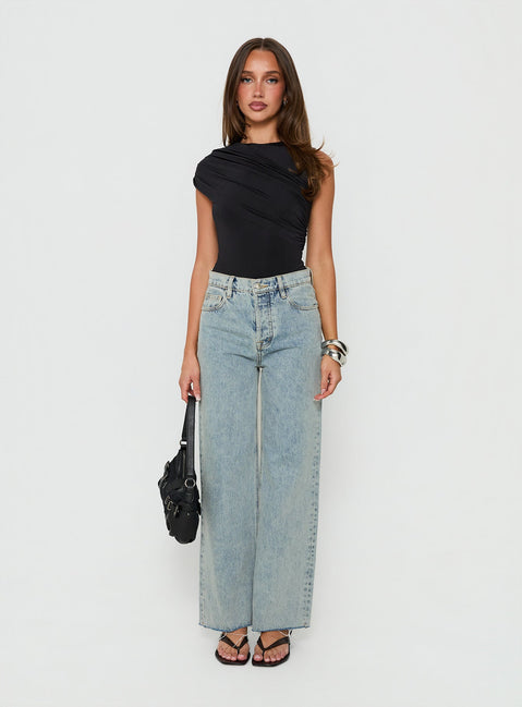 Fawcett High Rise Straight Leg Jeans hellblaue Waschung