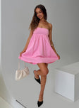 front view of model wearing Princess Polly Osment Strapless Mini Dress Pink Straight Neck 