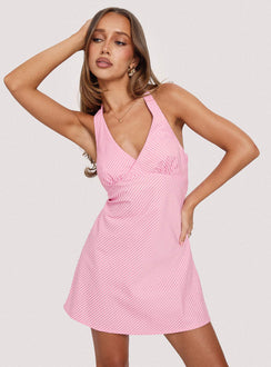 Stassia Halter Mini Dress Pink Stripe
