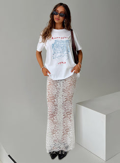   front view of model wearing Princess Polly Lombardio Lace Maxi Skirt White Maxi 