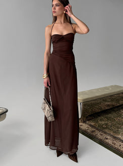 Kaemila Neckholder Chiffon Maxikleid Braun