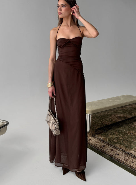 Kaemila Neckholder Chiffon Maxikleid Braun