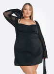 Princess Polly Square Neck  Dyer Sheer Sleeve Mini Dress Black Curve