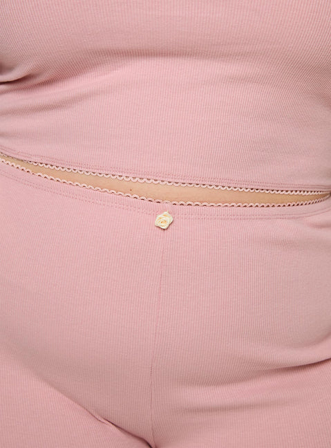 Riley Matching sleep set Tank style top, ribbed material, lace trim with flower detail, elasticated waistband