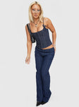 front view of model wearing Princess Polly Charismatic Jean Dark Pinstripe Low Rise Jeans 