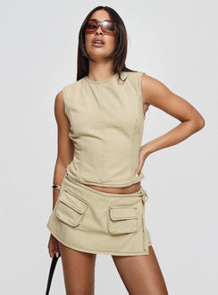 front view of model wearing Princess Polly Countryside Top Ecru Sleeveless Crew Neck 