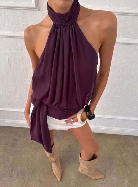 Faythe High Neck Tie Top Berry