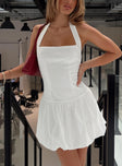 front view of model wearing Princess Polly Gigli Bubble Hem Mini Dress White Square Neck 