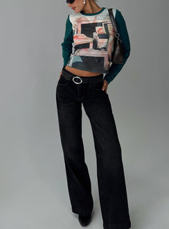 side view of model wearing Princess Polly Sonique Long Sleeve Top Multi Full Sleeves Crew Neck 