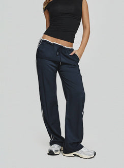 back view of model wearing Princess Polly Maranie Pants Navy/ White High Waisted Pants 