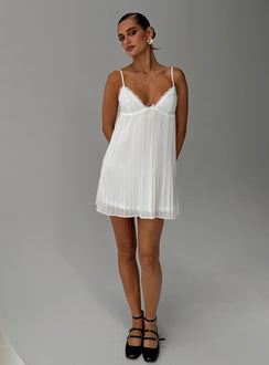 front view of model wearing Princess Polly Baby Honey Pleat Mini Dress White Plunger 