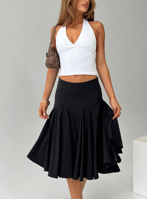   front view of model wearing Princess Polly Agnette Low Rise Midi Skirt Black 