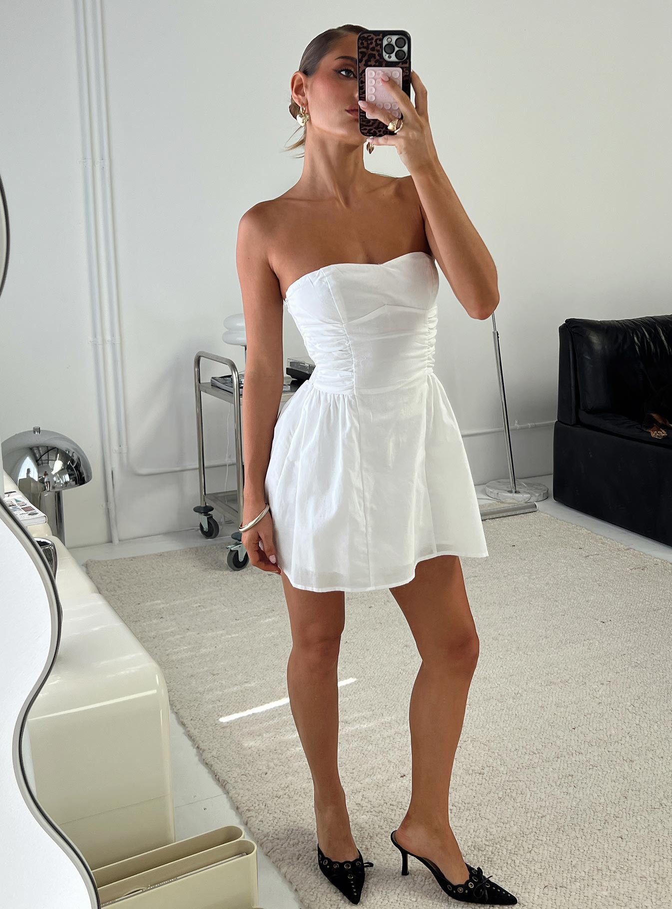 front view of model wearing Princess Polly Sybille Strapless Mini Dress White Sweetheart Neckline 