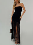 front view of model wearing Princess Polly Decadent Strapless Maxi Dress Black Straight Neck 