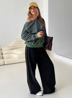 side view of model wearing Princess Polly Zaylah Contrast Cuff Jumper Green Long 