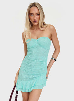 Hailees Lace Strapless Mini Dress Aqua