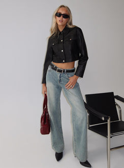 front view of model wearing Princess Polly Echo Park Jeans Vintage Wash Jean Mid Rise 