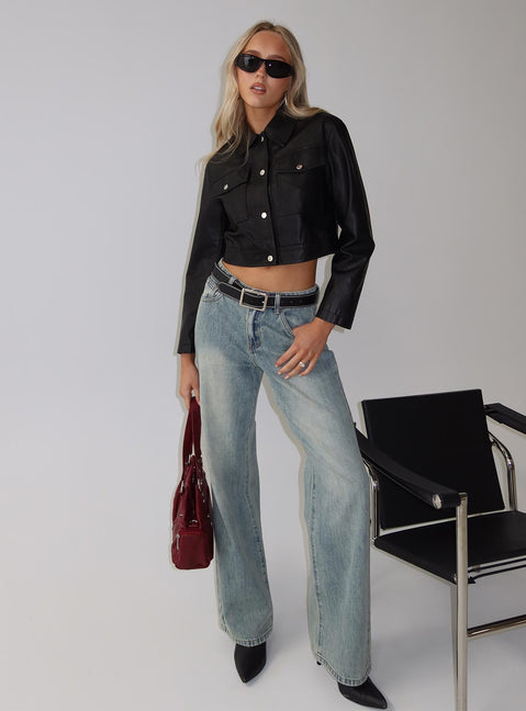 front view of model wearing Princess Polly Echo Park Jeans Vintage Wash Jean Mid Rise 