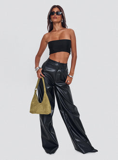 front view of model wearing Princess Polly Tempted Faux Leather Pant Black High Waisted Pants 