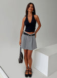   front view of model wearing Princess Polly Simulations Pleated Mini Skirt Grey Mini Skirts 