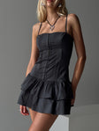 side view of model wearing Princess Polly Jazzmin Mini Dress Charcoal Square Neck 