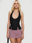 front view of model wearing Princess Polly Childers Halter Top Black Sleeveless Plunger 