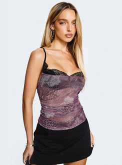 Worldly Mesh Bra Layered Corset Top Purple