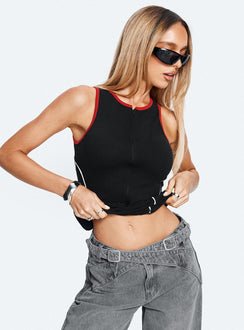 Alyna Zip Through Knit Top Black