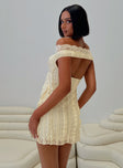 back view of model wearing Princess Polly Bonnin Off The Shoulder Lace Mini Dress Yellow 