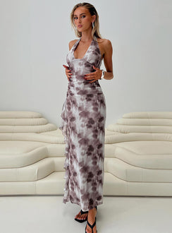 side view of model wearing Princess Polly Grenier Maxi Dress Multi Plunger 