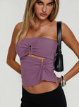 front view of model wearing Princess Polly Reckless Abandon Strapless Top Mauve Sleeveless straight 