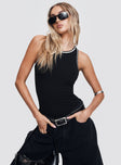 front view of model wearing Princess Polly Pietra Bodysuit Black Sleeveless 