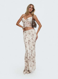   front view of model wearing Princess Polly Shepherd Maxi Skirt Floral Multi Maxi 