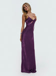 front view of model wearing Princess Polly Linger Bias Cut Maxi Dress Purple V-Neck 