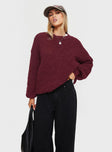 back view of model wearing Princess Polly Niomie Knit Sweater Burgundy Long 