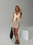 front view of model wearing Princess Polly Gigi Skort Beige Stripe Tall High Waisted Shorts 